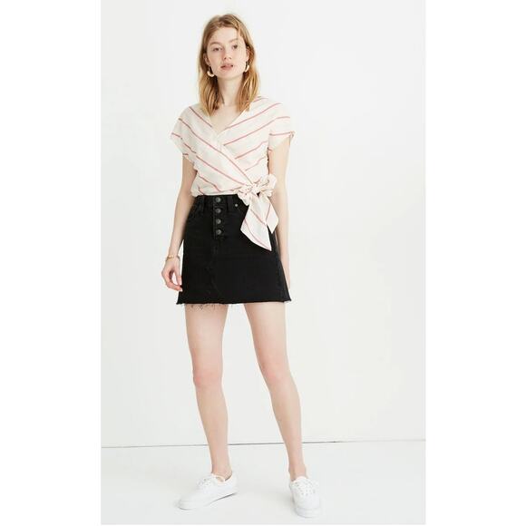 Madewell Rigid Denim A-Line Mini Skirt Lunar Wash Black Button Front Size 28 - Picture 1 of 11